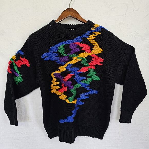 VTG RARE Bold Multicolor Chunky Knit Sz Large Retro Artsy 80s 90s Streetwear - Picture 1 of 12